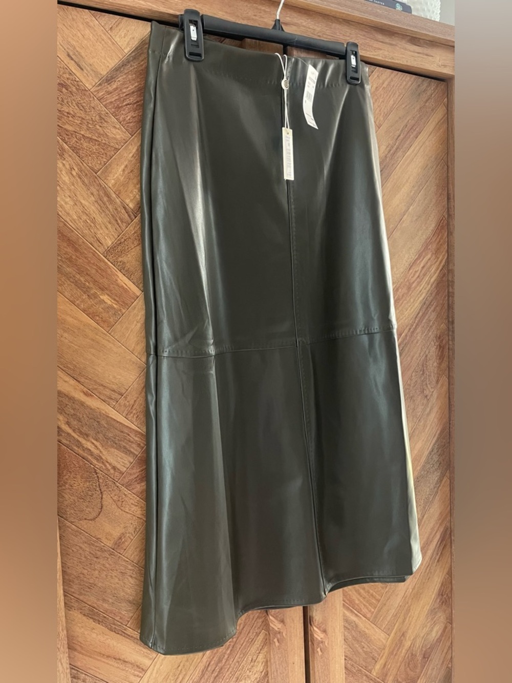 Max Studio Olive Green Faux Leather Midi Skirt